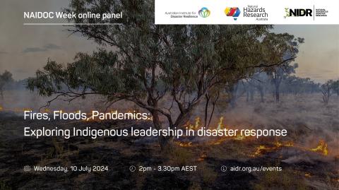 NAIDOC Week webinar graphic, background image of burning bush