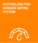 An icon reading 'Australian Fire Danger Rating System' with a graphic depicting the Rating System.